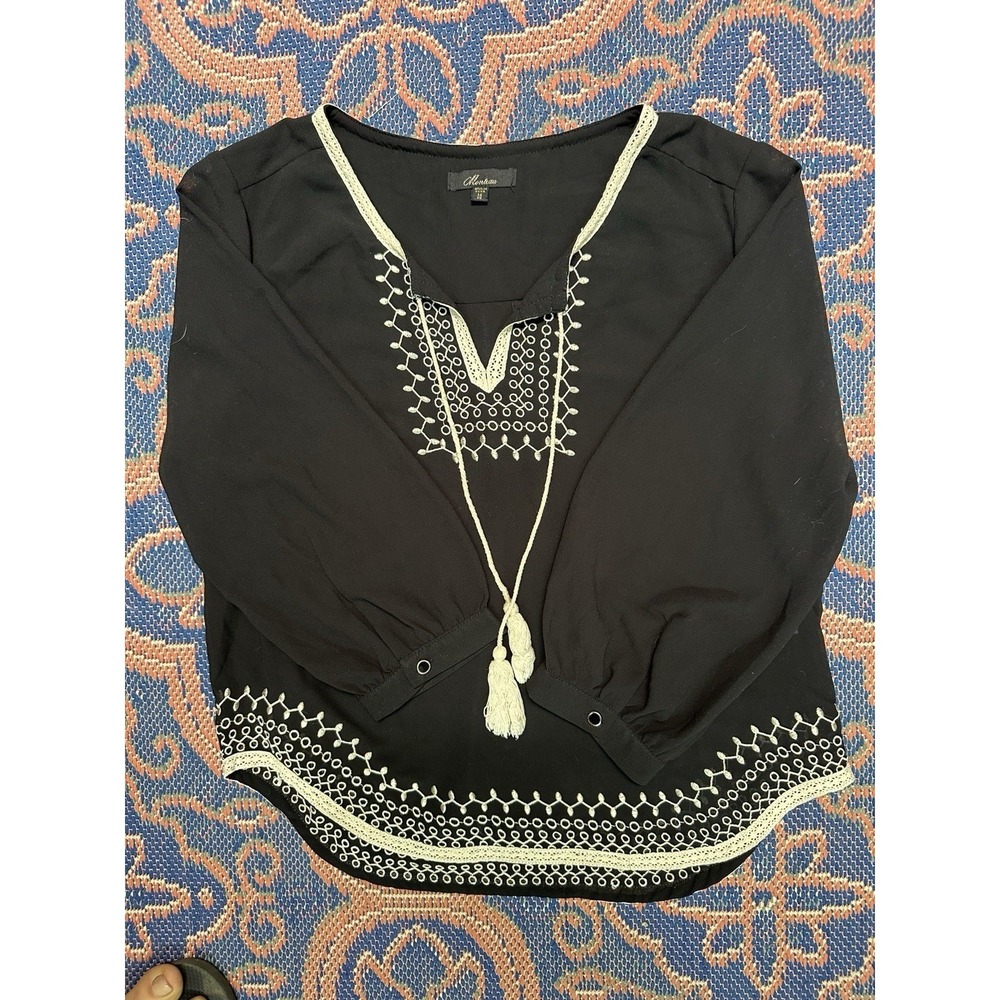 Boho Embroidered Top Womans M 3/4 Sleeve Gypsy Whimisgoth Dark Romance Hippie